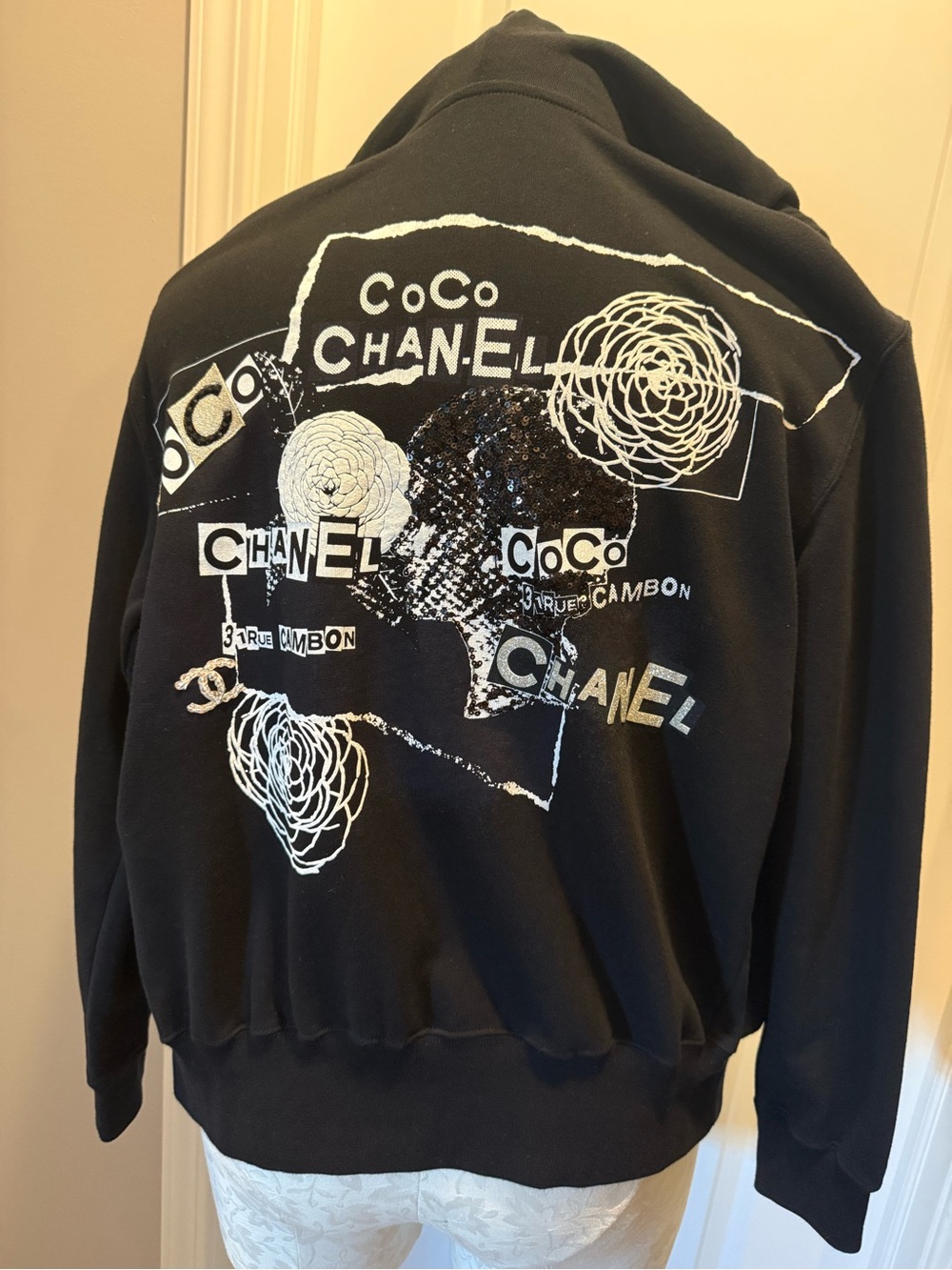 Chanel Black Graphic Logo Zip Hoodie Sweatshirt